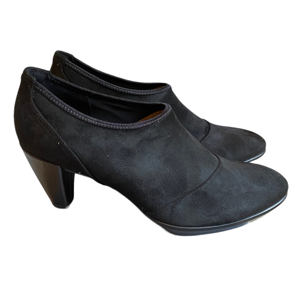 NEW Ecco Black Suede Bootie Pumps 3.25” “Shape 55 Plateau” Sz 41, Sz 10-10.5